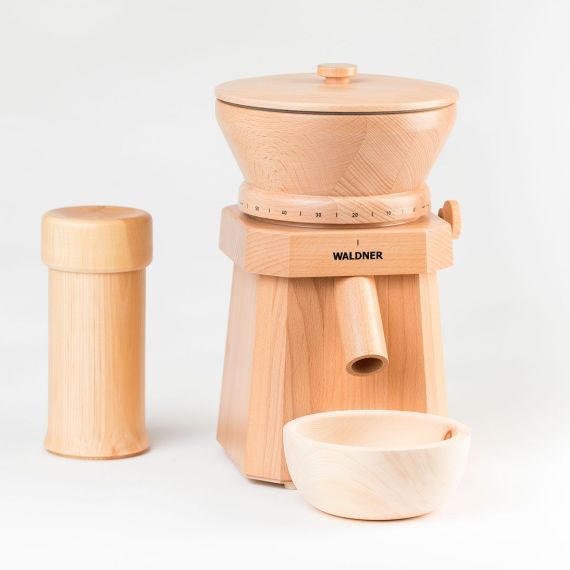 Kamenný mlýnek na obilí, luštěniny, semínek a koření Masivní elektrické a ruční mlýnky Waldner Biotech